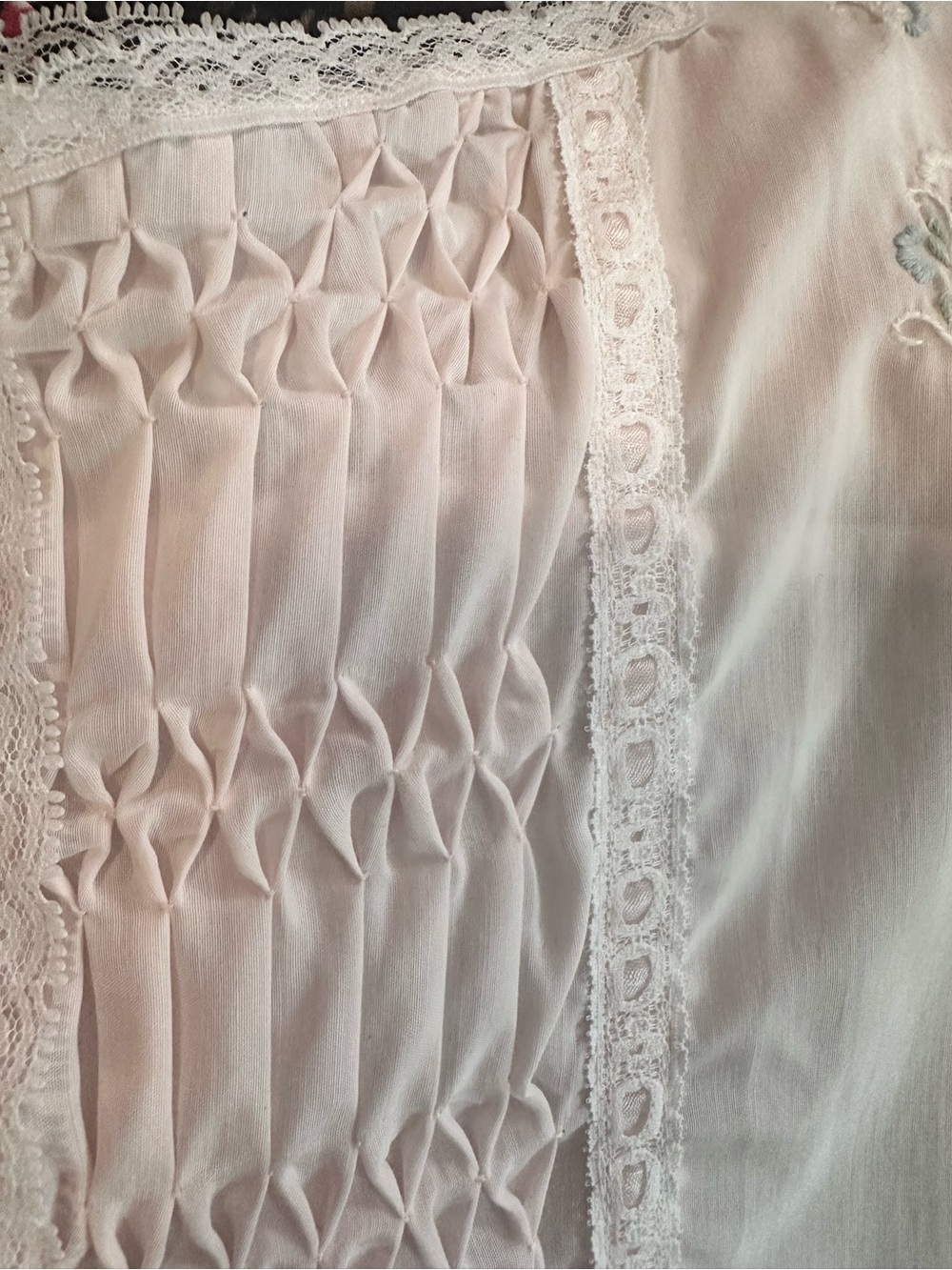Barbizon Embroidered with Pinch Pleated Soft Pink Lace-Trim Nightgown - Picture 15 of 15